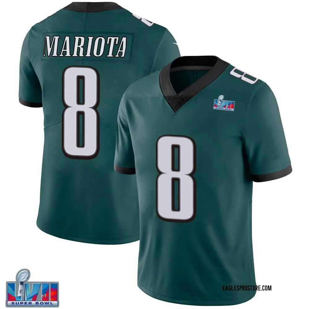  alt=&quot;Adult Limited Marcus Mariota Philadelphia Eagles Green Midnight Team Color Vapor Untouchable Super Bowl LVII Patch Jersey&quot; width=500